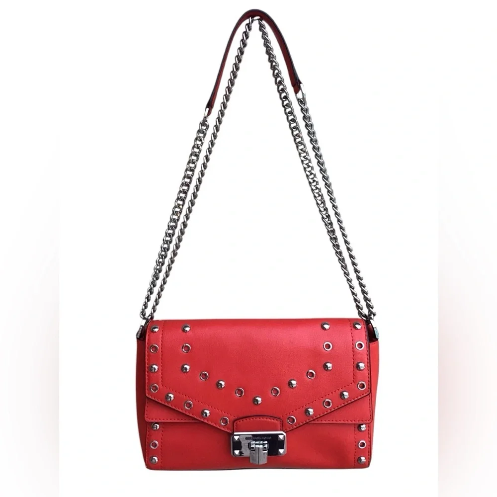 Michael Kors Kinsley Red Leather Studded Crossbody